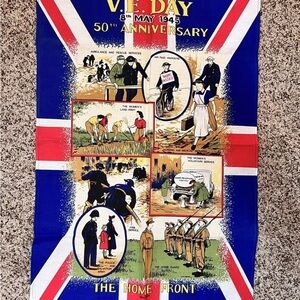 V.E. Day 50th Anniversary 8th May 1945 Commemorative Linen The Home Front Print